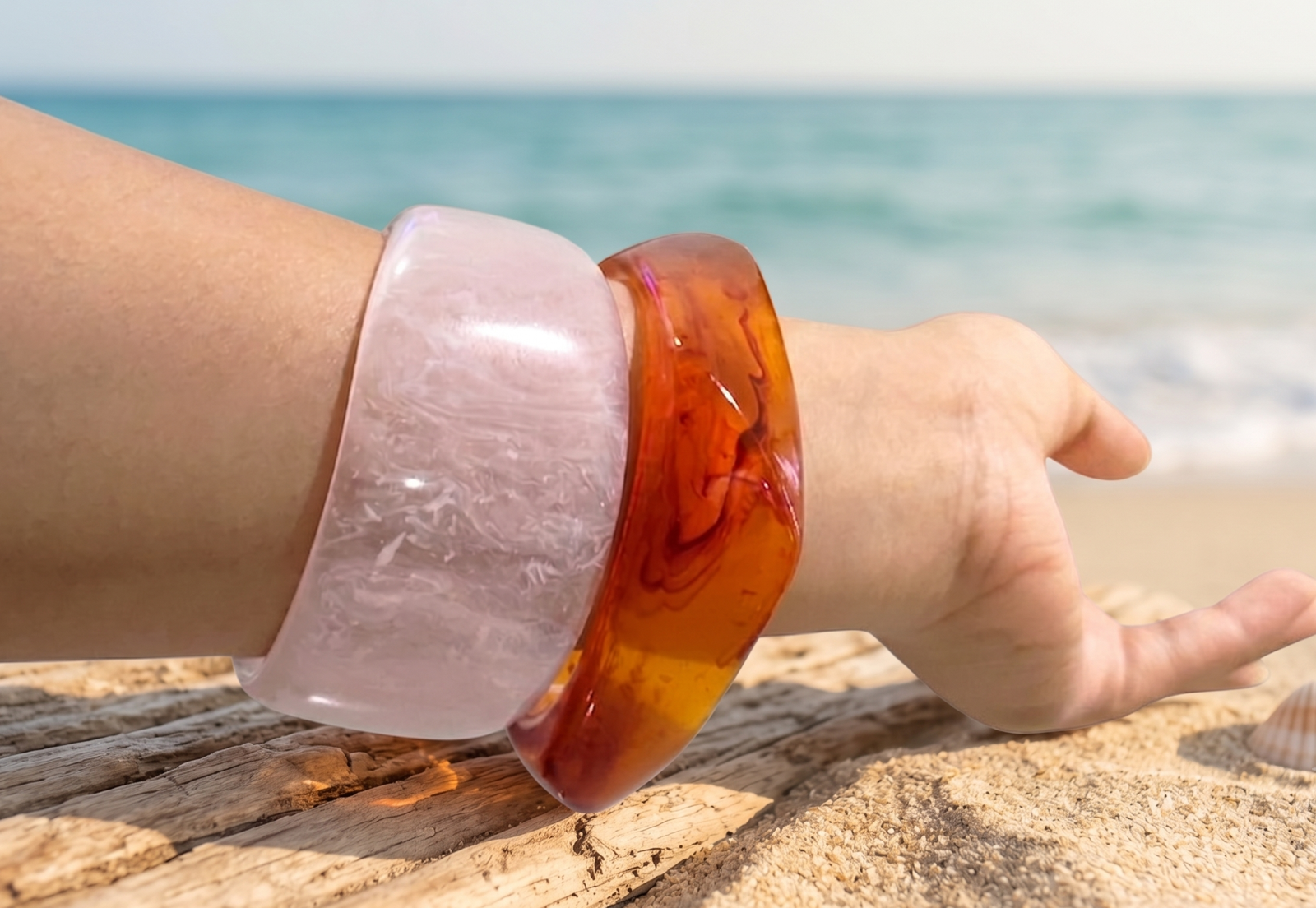 Terracotta Sunsets Minimal Resin Bangle Set